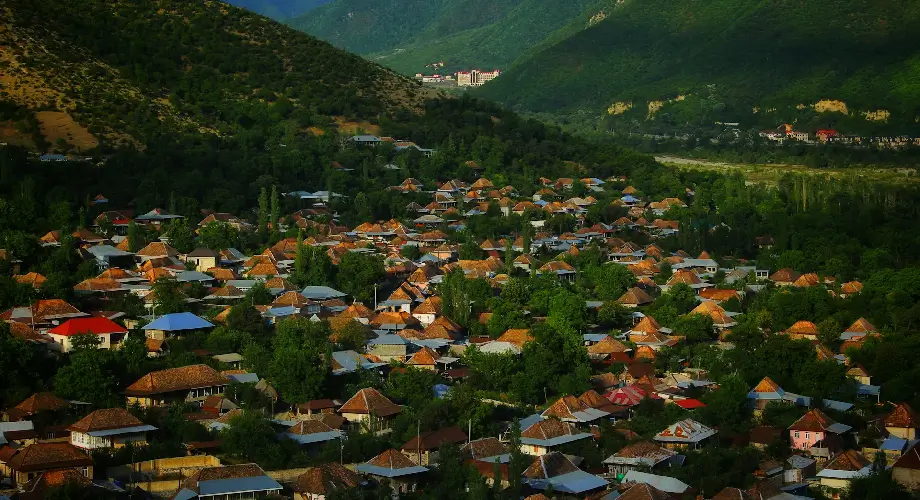 Azerbaijan scenic landscape with houses